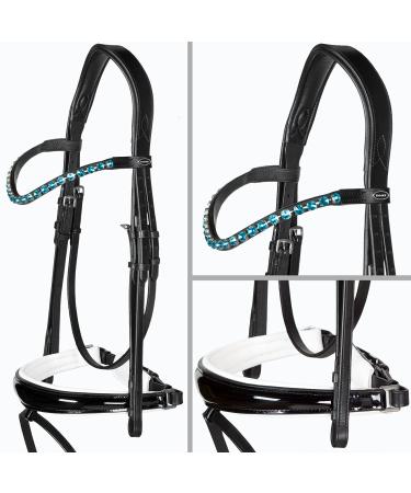 Heinick-Reitsport bridle anatomical Performance white lacquer conical RH bridle hook Warmblood Selection (Glow-Turquoise)