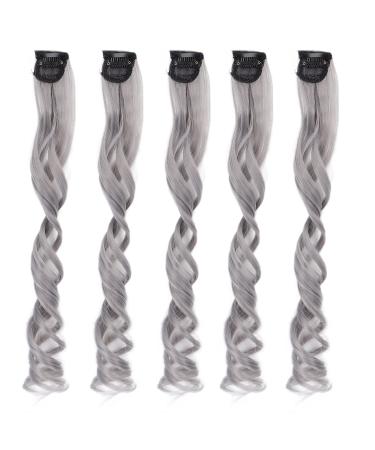 Hair Extension Synthetic Colorful Clip In Hairpiece Curling Wig for Party for Prom for Girls White tea ash