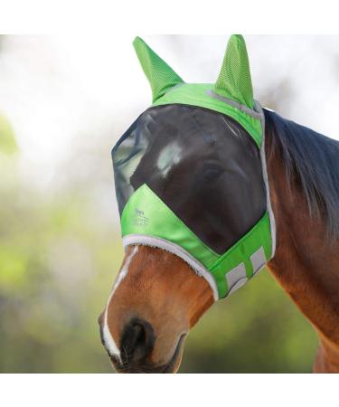 Harrison Howard CareMaster Pro Luminous Horse Fly Mask UV Protection with Ear Protection Emerald Green Warmblood (L) Warmblood(L) Green