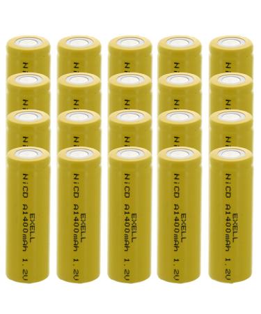 20x Exell A Size 1.2V 1400mAh NiCD Flat Top Rechargeable Batteries for high power static applications (Telecoms UPS and Smart grid) electric mopeds meters radios RC devices electric tools