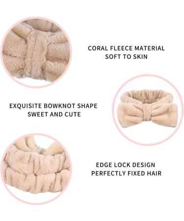 GOTH Perhk 4 Pack Spa Bowknot Hair Bands Coral Fleece Makeup Headband Elastic Head Wrap for Washing Face Shower Yoga Sports Skincare(Black White Gray Khaki) - Buy Online on SooperMarket.com