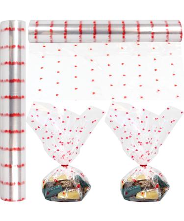 Cellophane Wrap Roll with Hearts | 100 Feet Long X 16 Inch Wide | 2.3 Mil Thick Crystal Clear Cello with Hearts | Gifts, Baskets, Flowers, Treats, Cellophane Wrapping Paper| Hearts Design Cellophane for Birthdays, Holidays, Graduations |by Anapoliz