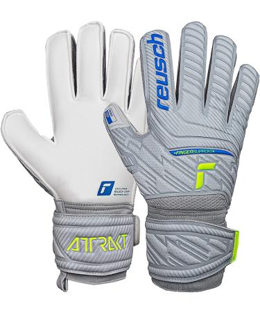 Reusch Men s Attract Finger Support Goalkeeper Gloves - Unisex Outer Seam Cut Grip Surface Light Gray-Blue-Yellow Adult Football Gloves with Finger Protection - Size 8 - Buy Online on SooperMarket.com