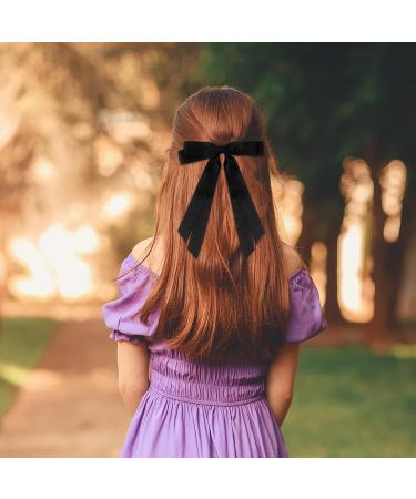 2 Pack Hair Bows for Women Black Bow Hair Clips French Barrette with Long Silky Satin Hair Ribbons for Women Girls(Black) - Buy Online on SooperMarket.com