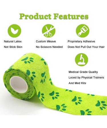 Dog Vet Wrap: 8 Rolls Self Adhesive Bandages for Paws - Breathable & Stretchable Fabric for Sprains & Swelling in 4 Colors with Paw Pattern - Buy Online on SooperMarket.com