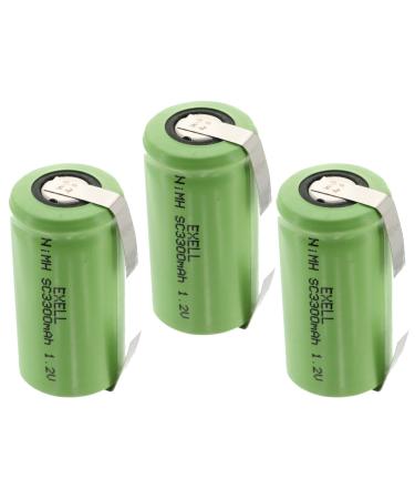 3x Exell 1.2V 3300mAh NiMH SubC Size Rechargeable Batteries w/Tabs use with high power static applications (Telecoms UPS and Smart grid) radio controlled devices electric tools electric mopeds