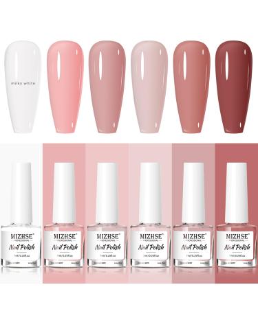 MIZHSE Nail Polish Set: Regular Nail Polish 6 Classic Nude Colors Collection Milky White Nude Pink Quick Dry Nail Lacquer Finger Nail Strengthener Manicure DIY Nail Art Salon Ideal Gift for Women A - 6 Colors Classic Nude