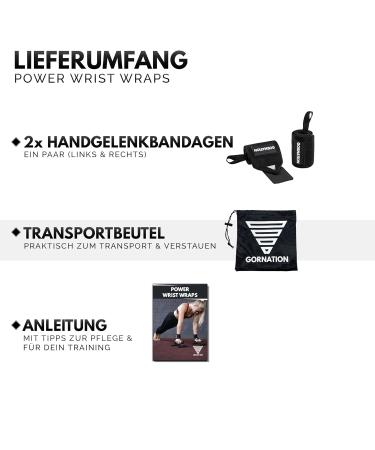 Gornation Power Wrist Wraps - Black Wrist Bandages for Fitness Gym Calisthenics & Strength Training - 1 Pair Optimal Support - Buy Online on SooperMarket.com