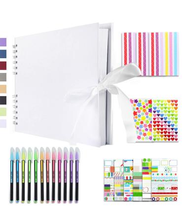 Vienrose Scrapbook Photo Album DIY Set with Stickers and Colorful Pens Hardcover Pictures Book 11x8 Inches 80 Black Pages for Wedding Birthday Gift 11x8 inches White