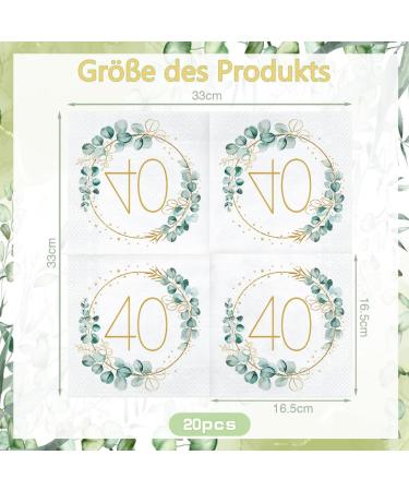 40th Birthday Decoration Napkins - 40 Eucalyptus & Gold Green Paper Napkins for Men & Women | Perfect for 40th Birthday Party Decor - Buy Online on SooperMarket.com