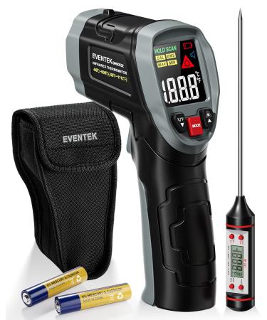 Eventek Infrarot Thermometer 3 in 1 -50 C 600 C (-58 f 1112 F) IR pyrometer Digital laser temperature meter with meat thermometer & bag for kitchen/barbecue/industry