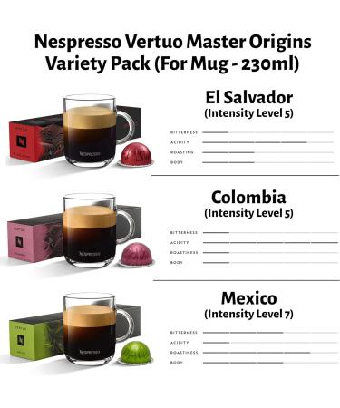 Nespresso Vertuo Coffee Capsules - El Salvador Colombia Mexico - 3 Boxes (30 Pods) Bundled with Border Biscuits Selection & Giftable Tote Bag - Buy Online on SooperMarket.com