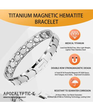 Men's Pure Titanium Double Magnet Bracelet - Eliminate Static Electricity - Silver Magnetic Bracelet - Buy Online on SooperMarket.com