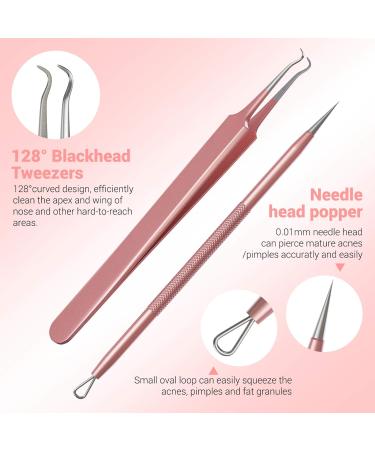 MelodySusie Blackhead Remover Kit - Professional Stainless Pimple Popper Tool for Nose & Face - Comedone Extractor & Blemish Whitehead Tool with Metal Case - Pink - Buy Online on SooperMarket.com