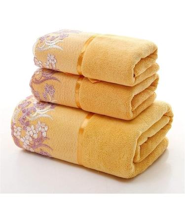 Lace Edge Embroidered Bath Towel Set - Super Absorbent Fiber - Yellow - 3 Piece Set - Buy Online on SooperMarket.com