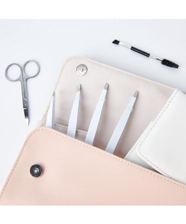 Precision Eyebrow Tweezers Set - Pack of 6 for Ingrown Hair Removal - Slant & Pointed Tweezer Kit with Leather Case - For Women and Men - Buy Online on SooperMarket.com