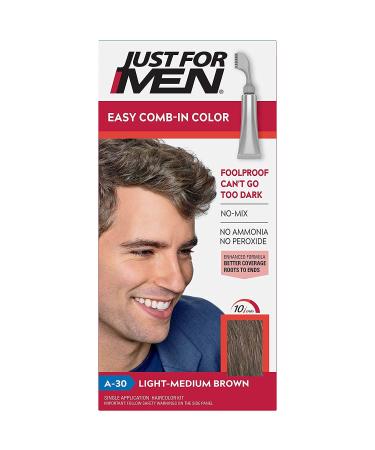 Just for Men Light Medium Brown Easy No Mix Men's Hair Color Shade A-30 with Comb-In Applicator