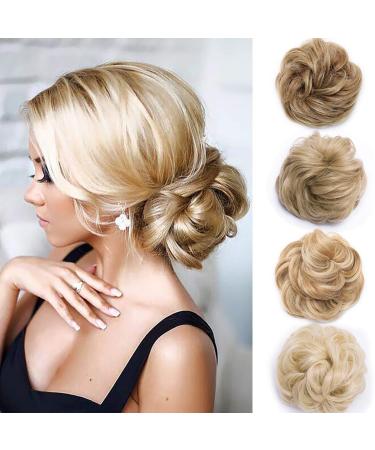 Updo Hairpiece Scrunchy Scrunchie Hair Bun 35g Ribbon Ponytail Extensions Wavy Curly Messy Donut Chignons Hair Piece Bleach Blond 35 g Bleach Blond