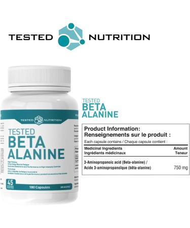 Tested Nutrition Beta Alanine Capsules | 750mg Beta Alanine Capsules | Reduced Muscle Fatigue Increased Endurance Strength Recovery | 45 Servings (180 Capsules) - Buy Online on SooperMarket.com