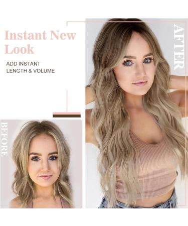 Invisible Wire Hair Extensions Clip in | Natural Wavy Synthetic Hair | Adjustable Size | Secure Clips | Long Curly Hair Pieces for Women | 20inch Ombre Dirty Blonde with Dark Root - Buy Online on SooperMarket.com