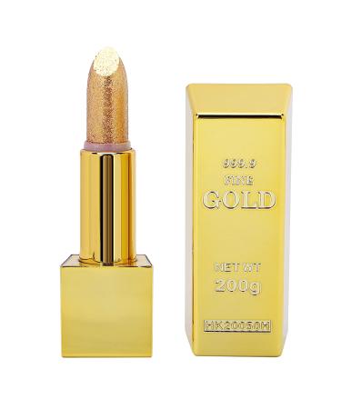 Akozon Tinted Lip Shimmery Sparkly Magical Sparkle Lipstick Gold Bar Design Waterproof Long Lasting Metallic Glitter Moisturizing Smooth Lip Makeup Cosmetics 3.5g