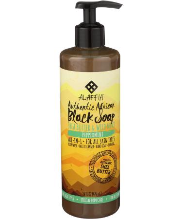 Alaffia - Authentic African Black Soap All-in-One Body Wash Shampoo and Shaving Soap For All Skin and Hair Types Fair Trade No Parabens Non-GMO No SLS Peppermint 16 Ounce
