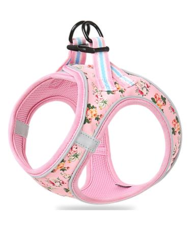 Heele dog harness dogs little dog harness anti -train breathable breast dishes no pull safety harness reflectively adjustable soft for small dogs walking training flower pink l