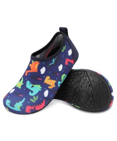 JIASUQI Kids Boys Girls Water Shoes Quick Dry Barefoot Aqua Socks for Beach Swimming Pool 12/12.5 UK Child Navy Color Dinosau