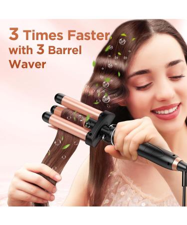 5 in 1 Wand Curling Iron Set - Kinked Curls Flat Iron & 3 Ceramic Barrels - Fast Heat Rose Gold Hair Waver Curler - Buy Online on SooperMarket.com