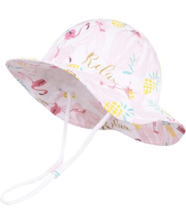 LANGZHEN Baby Girls Beach Sun Protection Hat - Adjustable Wide Brim Toddler Kids Hat for Summer Play - Flamingo-Pink+White -Strawberry 6-12 Months - Buy Online on SooperMarket.com