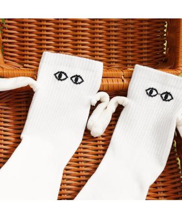 Novelty Magnetic Suction 3D Doll Couple Socks | Funny Holding Hands Design | Breathable Cotton | 1 Pair White - Buy Online on SooperMarket.com