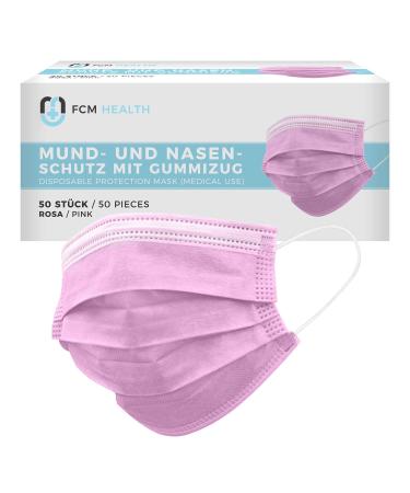 Mea Vita medical disposable mouth and nose protection type IIR pack of 50 3-ply EN-14683 disposable mask elastic band (pink)