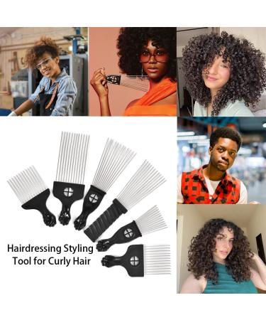 6 Pack Metal Afro Picks for Curly Hair - Hairdressing Tool for Styling Men and Women - Black - Buy Online on SooperMarket.com