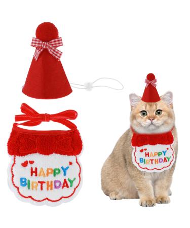Amaxiu Small Dog Cat Birthday Hat Scarf Set Cute Pet Birthday Bandana Party Supplies Puppy Happy Birthday Decorations Embroidered Birthday Gift for Girls Boys Kitten Dog (Red)