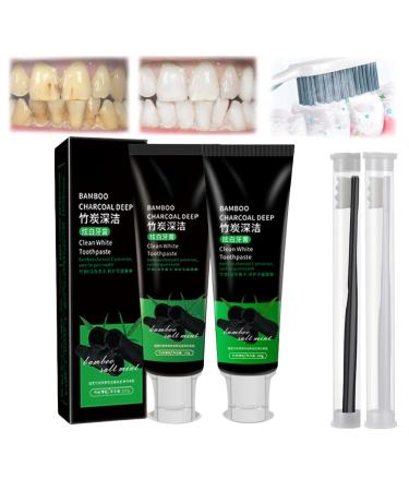 Yanjiayi Bamboo Charcoal Deep Toothpaste Activated Charcoal Toothpaste Vegan and Organic Toothpaste Charcoal Toothpaste for Deep Cleaning (2PCs)