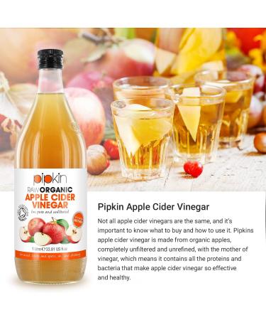 Pipkin 1000ml Raw Organic Apple Cider Vinegar with Mother Non-GMO 5% Acidity - Vegan & Vegetarian Friendly (Glass Bottle) - Buy Online on SooperMarket.com