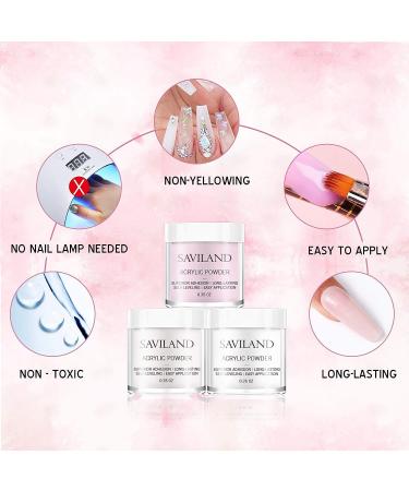 Saviland Acrylic Nail Kit - Professional Acrylic Powder and Liquid Set with Nail Brush and Forms - 3 Colors for Nails Extension - Beginner Friendly - Buy Online on SooperMarket.com