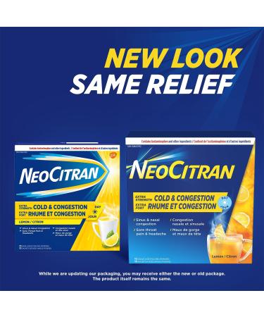 NeoCitran Extra Strength Cold and Congestion for Non-Drowsy Relief Lemon 10 Count - Buy Online on SooperMarket.com
