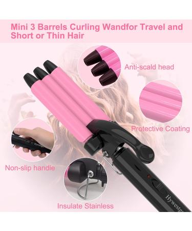 Mini 3 Barrel Curling Iron - 1/2 Inch Beach Waves Wand for Travel | Dual Voltage Ceramic Tourmaline Crimper - Pink - Lightweight & Easy to Use - Buy Online on SooperMarket.com