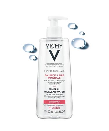 Vichy Puret Thermale One Step Micellar Water Face Toner & Makeup Remover, Alcohol Free Facial Cleanser with Vitamin B5, Non-Drying for Sensitive Skin 13.52 Fl. Oz