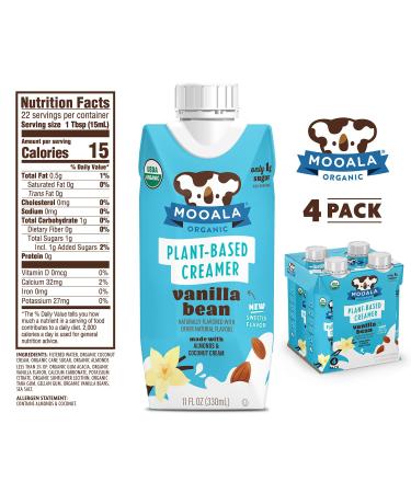 Mooala Organic Vanilla Bean Plant-Based Creamer - 11oz (Pack of 4) | Gluten-Free, Soy-Free, Vegan & Non-Dairy | Shelf-Stable Formula - Buy Online on SooperMarket.com