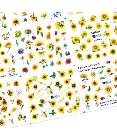 Sunflower Nail Decals - 12 Sheets Water Transfer Flower Nail Stickers for Summer Nails - Nail Art Accessories and Supplies for Acrylic Nail Decor - Buy Online on SooperMarket.com