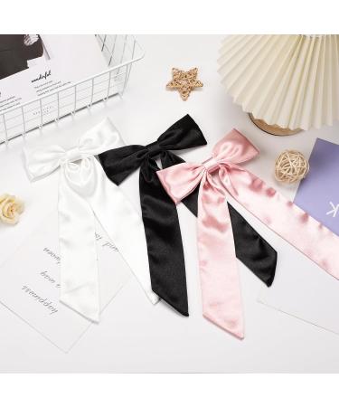WantGor Long Tail Bow Hair Clips Hair Ribbon Bows Satin Bowknot Clip Large Hair Barrettes Cute Ponytail Holder Hair Accessories for Women Daily Party Wedding Prom (White) - Buy Online on SooperMarket.com