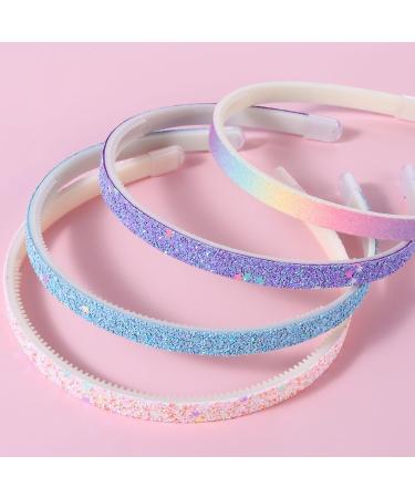 WLLHYF Glitter Headband 4pcs Plastic Sparkly Cute Non Slip Chunky Hairbands Thick Bling Confetti Rainbow Hair Bands with Teeth Little Girls Colorful Hair Accessories solid color stars - Buy Online on SooperMarket.com