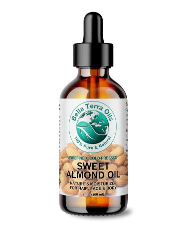 Sweet Almond Oil 2 oz 100% Pure Cold-pressed Unrefined Organic - Bella Terra Oils
