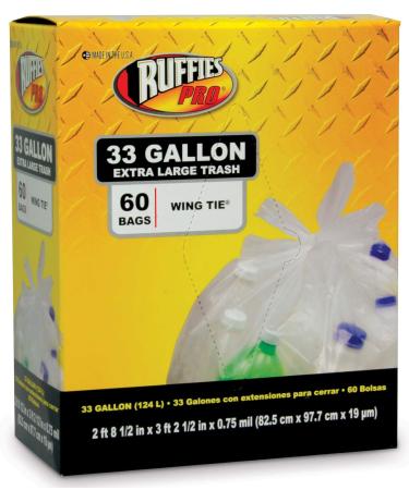 BERRY GLOBAL 1124909 Trash Recycling Bags Clear 33-Gal 60-ct. 216