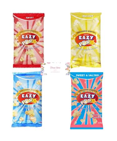 Temas Eazy Pop Microwave Popcorns - Sweet Salted Butter and Sweet & Salted Flavours - Popping Popcorn | Gluten-Free (4 Mix Flavour) Mix Flavour 4