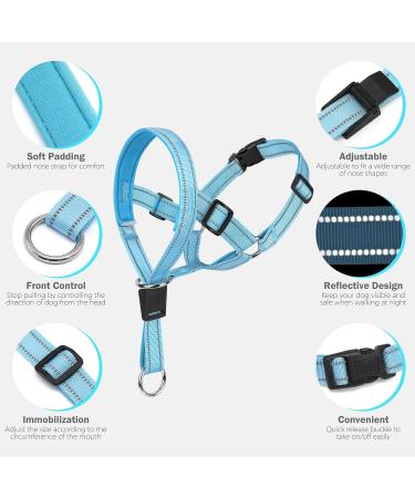 Weesiber Medium Blue Soft Dog Collar - Adjustable Padded Halter with Reflective Strips for Safe Training & Walking - No Pull Design - Buy Online on SooperMarket.com