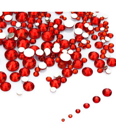 LolliBeads Resin Crystal Round Nail Art Mixed Flat Backs Acrylic Rhinestones Gems Mix Size 1.5-5 mm  Color Siam Red (1200Pcs) Siam_fb