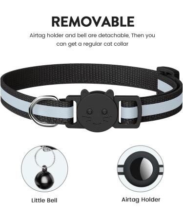 Reflective Airtag Cat Neck Band | Integrated Holder & Bell | Safety Buckle for Kittens & Puppies - Black - Buy Online on SooperMarket.com
